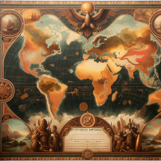 Vintage-style historical map showing the German colonial empire across Africa, the Pacific islands, and Kiautschou Bay, decorated with imperial insignias and cartographic embellishments.