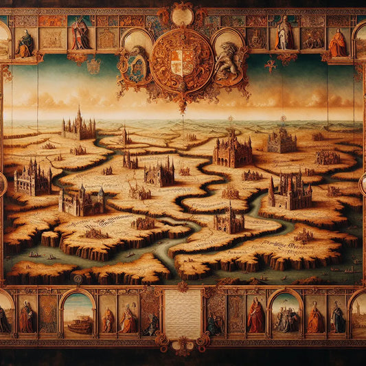 Artistic vintage-style historic map highlighting the fragmented German states within the Holy Roman Empire in 1776, with detailed borders and heraldic symbols.