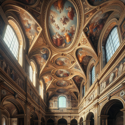 Panoramic interior view of the Sistine Chapel ceiling frescoes in Vatican City, showcasing vibrant Renaissance artwork and intricate biblical figures in a warm, grand Roman cinematic style.