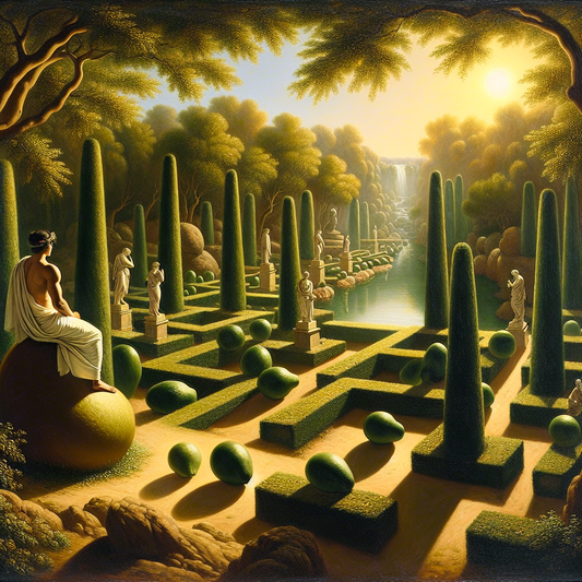 A Roman philosopher meditating in a serene garden setting, symbolizing Stoic peace and balance.