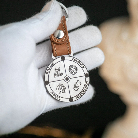 Four Stoic Virtues Keychain – Wisdom, Courage, Justice, Temperance Signum