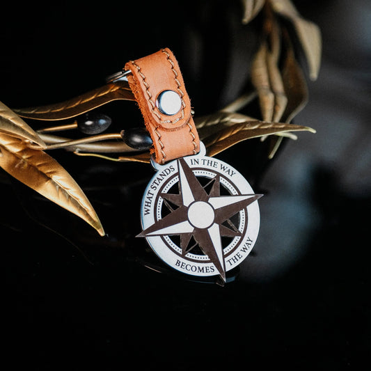 Stoic Compass Keychain – "What Stands in the Way" Signum