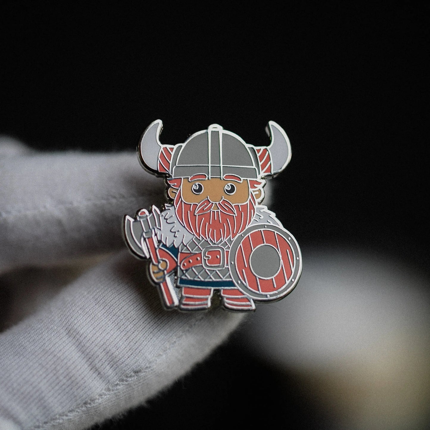 Cartoon Viking Enamel Pin – Shield & Axe Signum