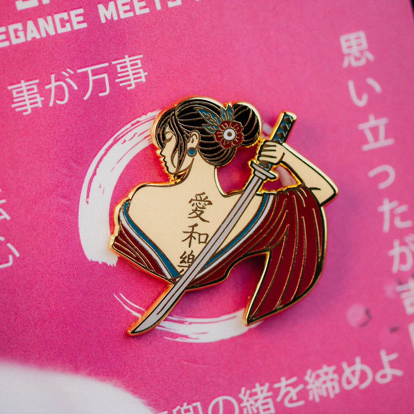 Tattooed Samurai Enamel Pin – Original Katana Design Signum