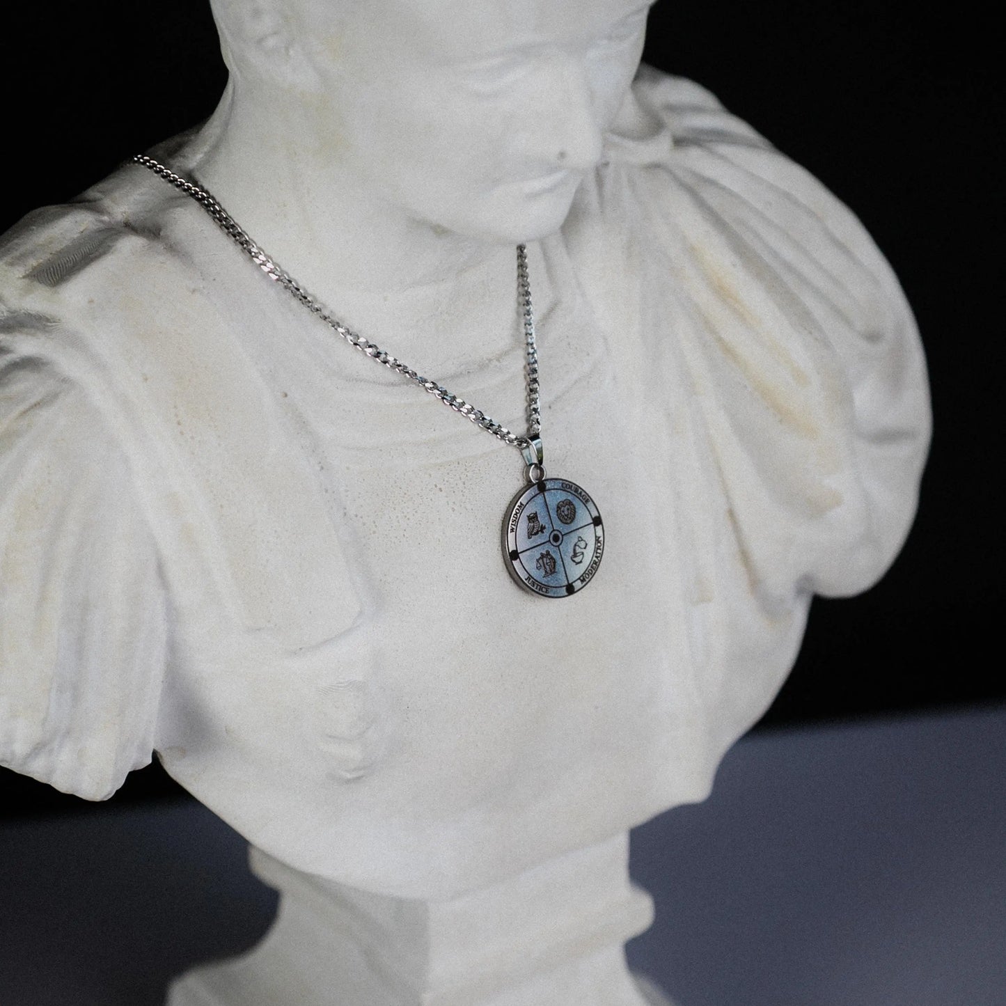 Four Stoic Virtues Necklace – Wisdom, Courage, Justice, Temperance Signum