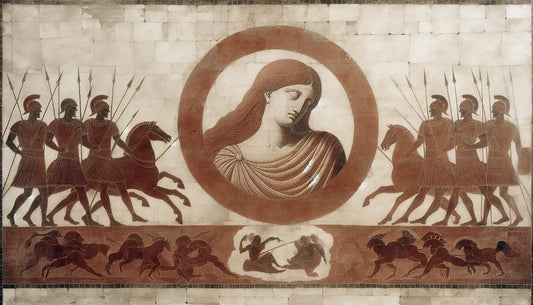 Steinrelief Freya am Schlachtfeldrand mit Rauch Katze und Falke als roemische Symbole