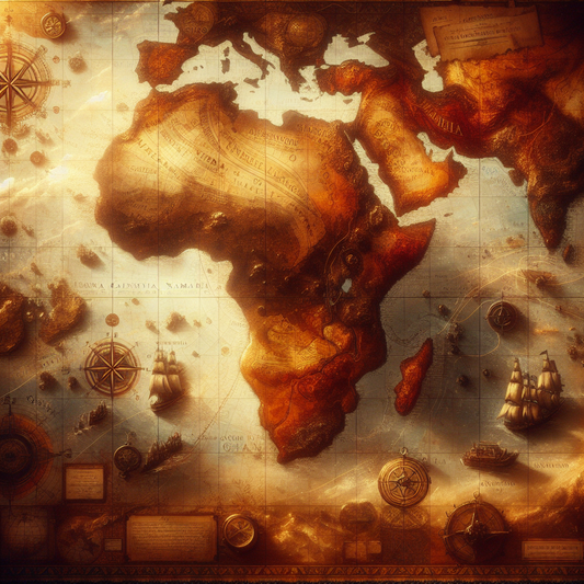Vintage style historical map of German colonial empire in Africa highlighting Tanzania Namibia Cameroon Togo and parts of Ghana in warm sepia tones