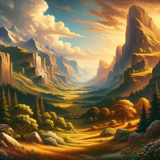 A split image symbolizing Stoicism as a mountain under bright sunlight and Epicureanism as a tranquil garden, reflecting classical ancient philosophies.