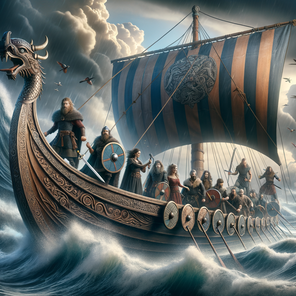 Viking longship on stormy seas