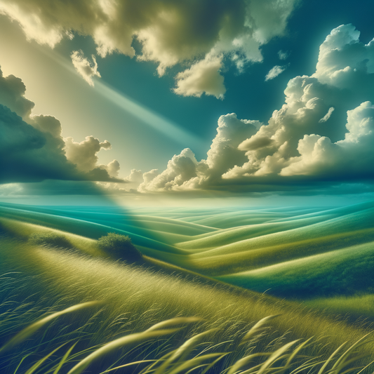 A picturesque view of rolling green hills and a clear blue sky.