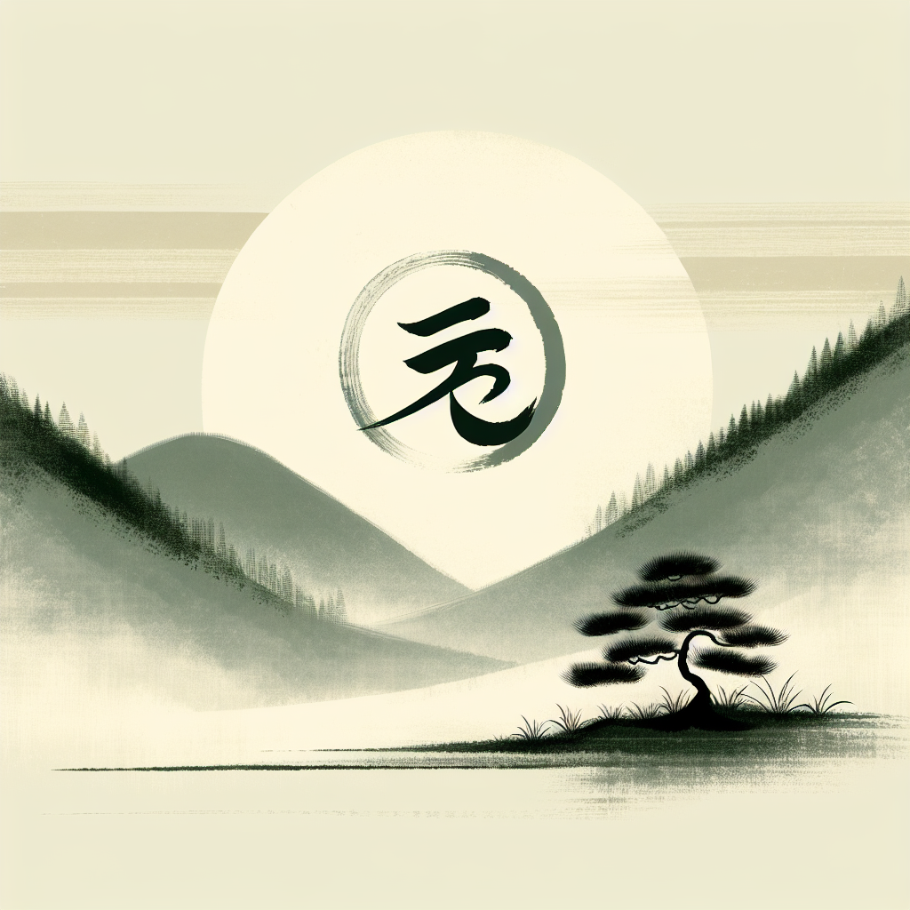A serene and minimalist Japanese-inspired banner featuring a green and yellow Shoshinsha mark over a subtle sumi-e style landscape with soft brushstrokes, symbolizing new beginnings and humility.