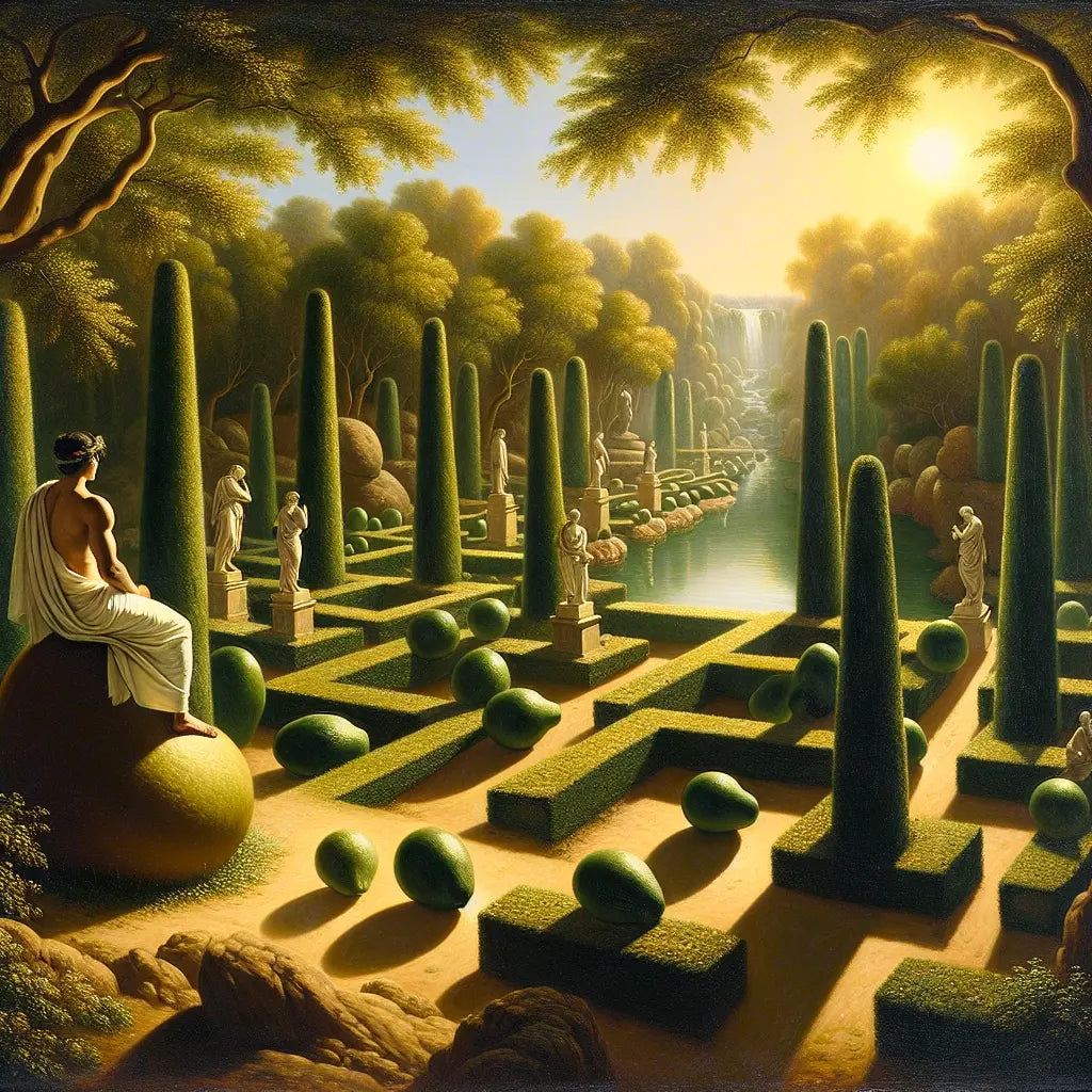 A Roman philosopher meditating in a serene garden setting, symbolizing Stoic peace and balance.