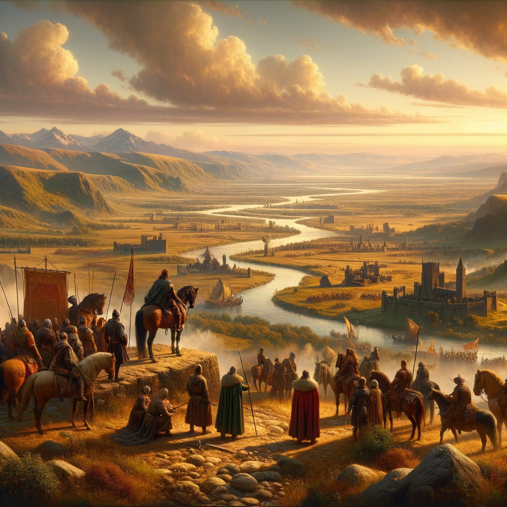 Map of Gothic, Vandal, and Burgundian migrations in Europe, with landmarks marking settlements and battles, styled after 1960s historical films.