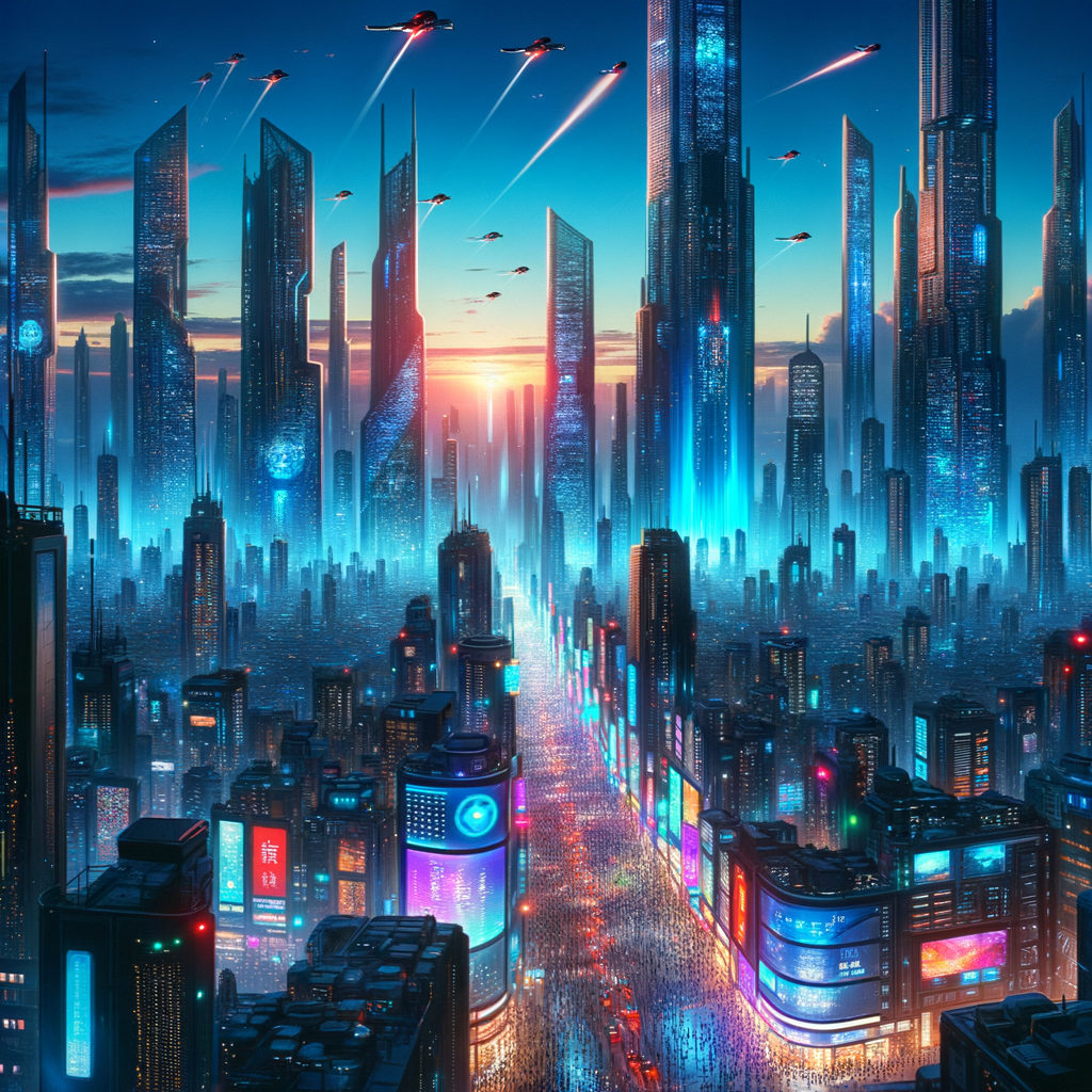 A vibrant futuristic city with advanced architecture and transportation.