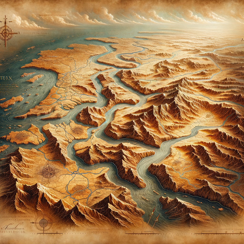 Ancient map illustration of Prussian territories between Memel and Vistula rivers, inspired by 1960s historical film style.