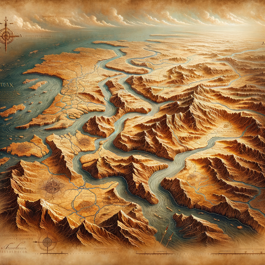 Ancient map illustration of Prussian territories between Memel and Vistula rivers, inspired by 1960s historical film style.