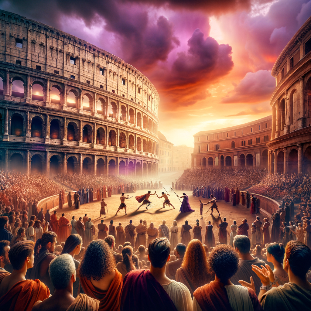 An epic gladiatorial battle in the ancient Roman colosseum.
