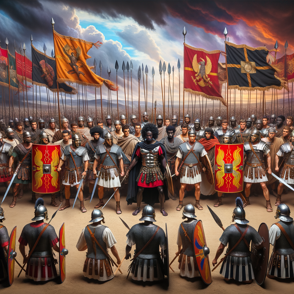 A depiction of Roman soldiers in an epic historical battle, reflecting the strength and strategy of the Roman Empire.