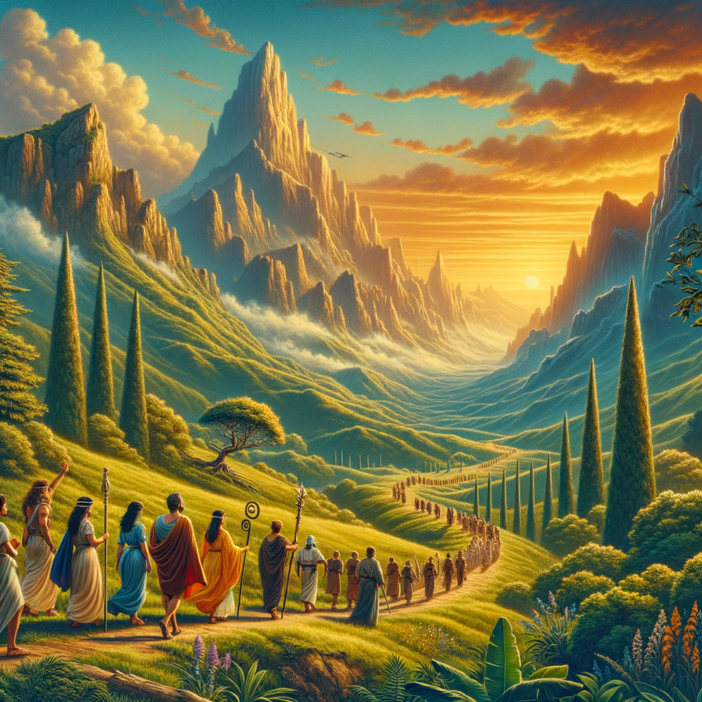 Scenic mountain trail leading to a summit, symbolizing personal growth and goals, in a Roman historical epic style.