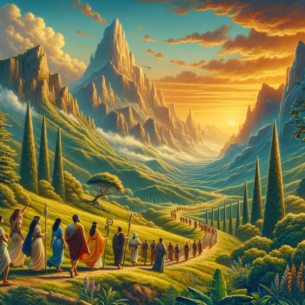 Scenic mountain trail leading to a summit, symbolizing personal growth and goals, in a Roman historical epic style.