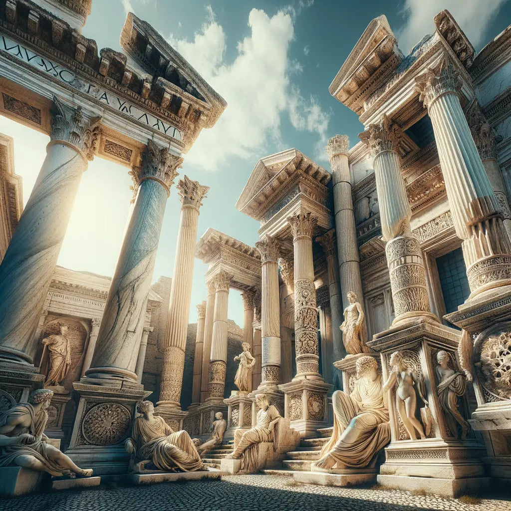 Illustration of a Roman temple showcasing classical design elements.