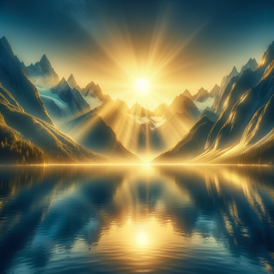 A peaceful lake in the mountains with clear blue skies.