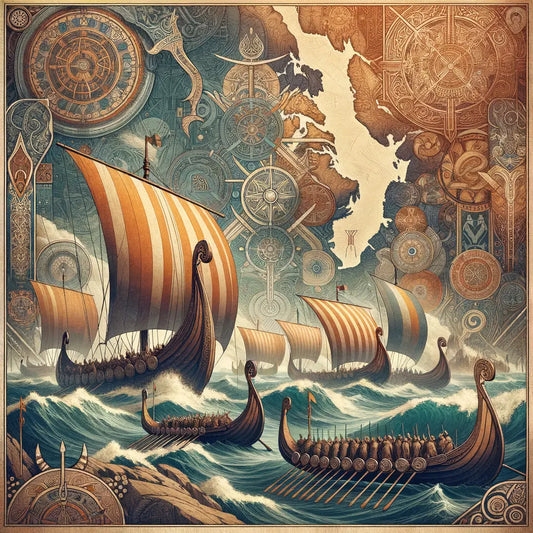 Historical map of Scandinavia with focus on Scania as Viking hub, styled like a 1960s epic film painting.