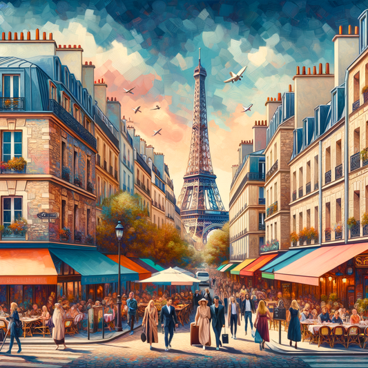 Modern Paris streets showcasing contemporary activities and historical buildings.