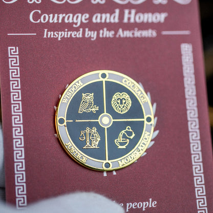 Four Stoic Virtues Enamel Pin – Cardinal Virtues Symbol Signum