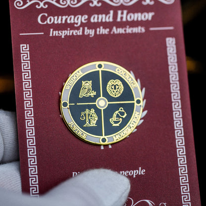 Four Stoic Virtues Enamel Pin – Cardinal Virtues Symbol Signum