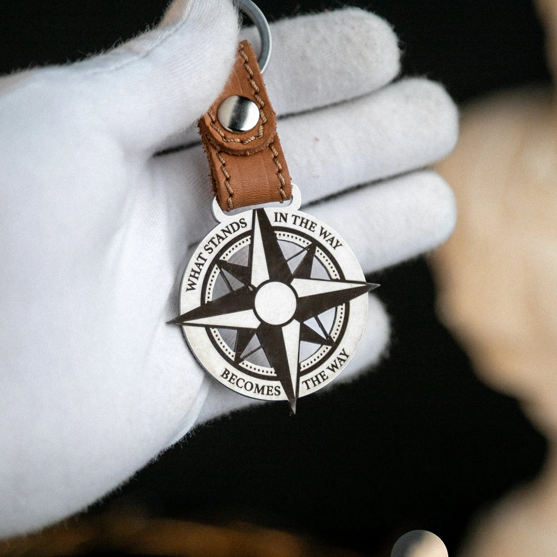 Stoic Compass Keychain – "What Stands in the Way" Signum