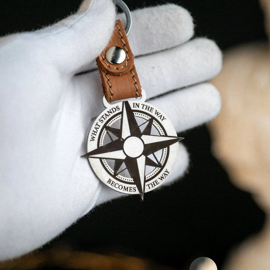 Stoic Compass Keychain – "What Stands in the Way" Signum