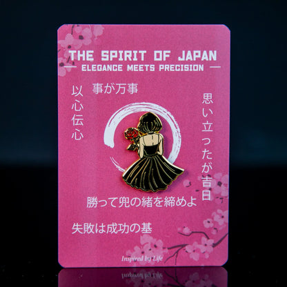 Anime Girl with Rose Enamel Pin Signum