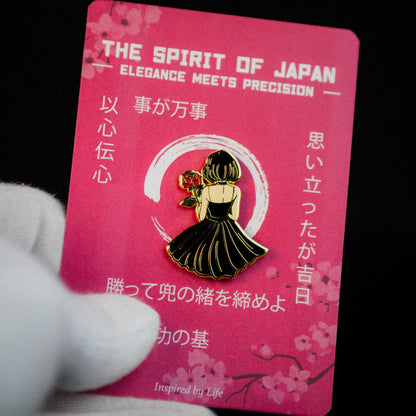 Anime Girl with Rose Enamel Pin Signum