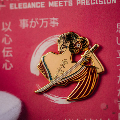 Tattooed Samurai Enamel Pin – Original Katana Design Signum