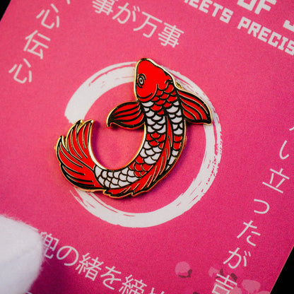 Swimming Koi Fish Enamel Pin - Classic Kohaku Design Signum