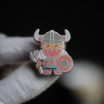 Cartoon Viking Enamel Pin – Shield & Axe Signum